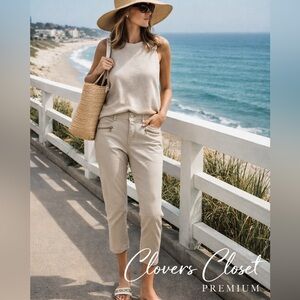 Democracy Ab Technology Crop Pants Size 6 Beige Stretch Zip Pocket Ankle Capri